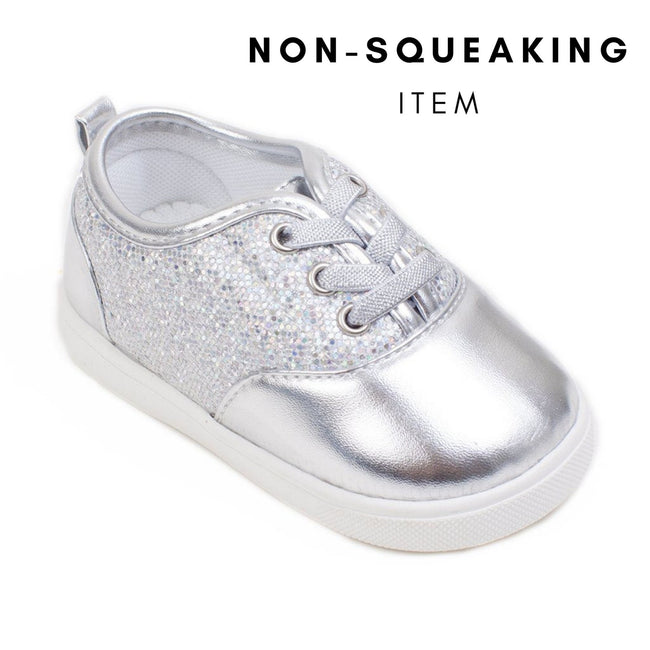 Lexi Silver Tennis Shoe (NON-SQUEAKING) - Wee Squeak