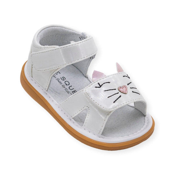 Jill Toddler Ivory Shimmer Wedge Sandal with Flowers - Kids Shoe Box